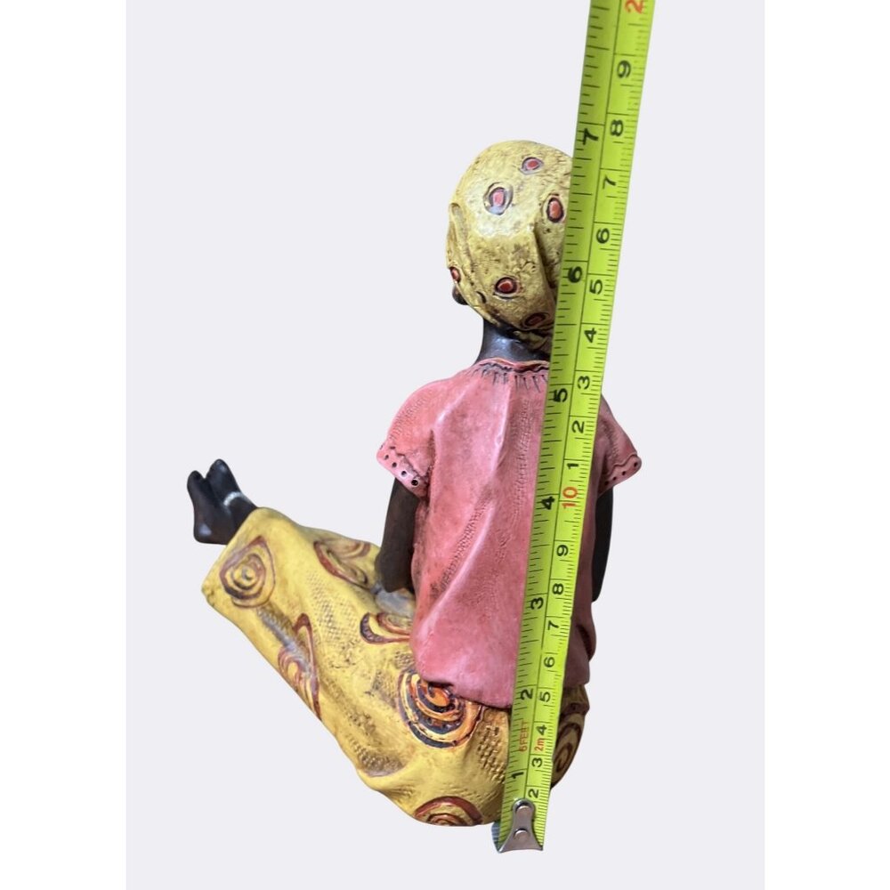 African Inspired Resin Figurine Woman In Yellow Red Dress - Picture 10 of 15